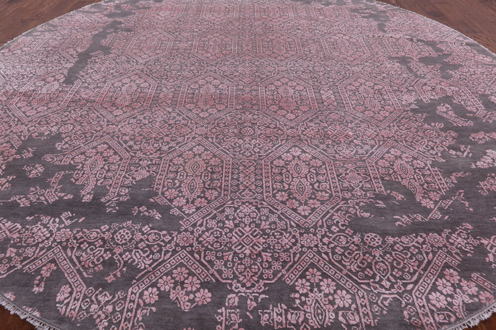 10' Round Persian Hand Knotted Wool and Silk Rug Q6758