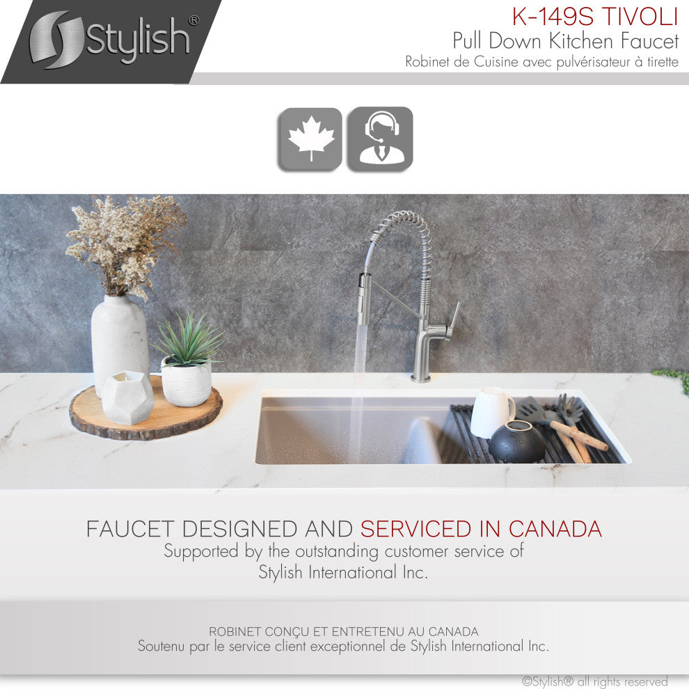 STYLISH Single Handle Pull-Down Dual Mode Kitchen Faucet Stainless Steel Brushed