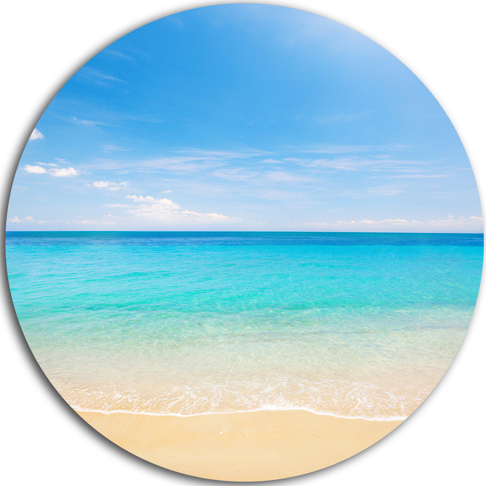 Bright Blue Tropical Beach, Seashore Photo Disc Metal Wall Art, 23"
