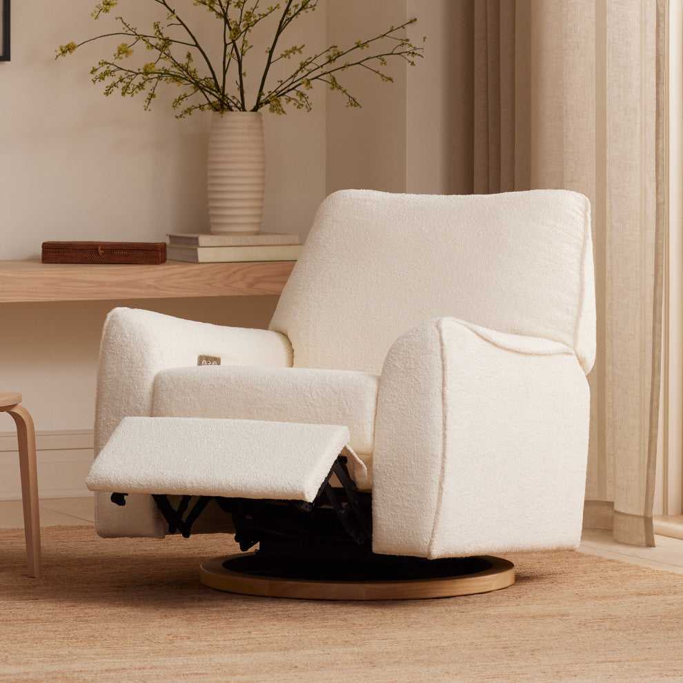 Sunday Power Recliner and Swivel Glider, Chantilly Fleece With Light Wood Base
