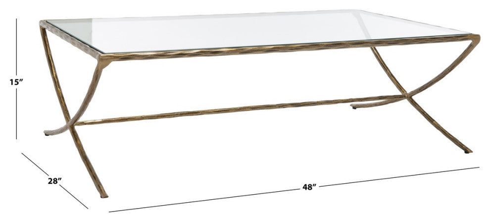 Safavieh Couture Debbie Rectangle Metal Coffee Table, Brass