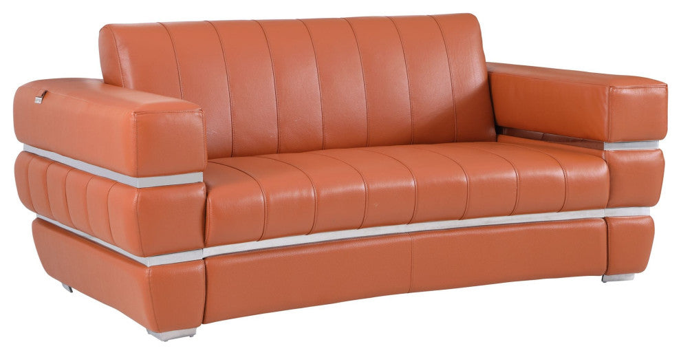 Ferrara Genuine Italian Leather Modern Loveseat Camel
