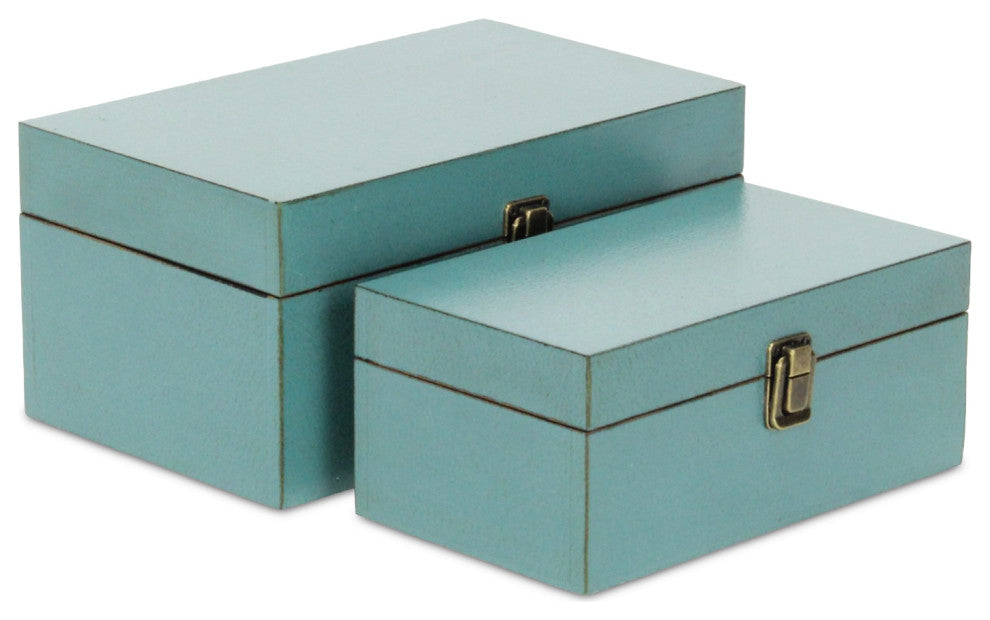 Wooden Keepsake Boxes, Set of 2, Teal