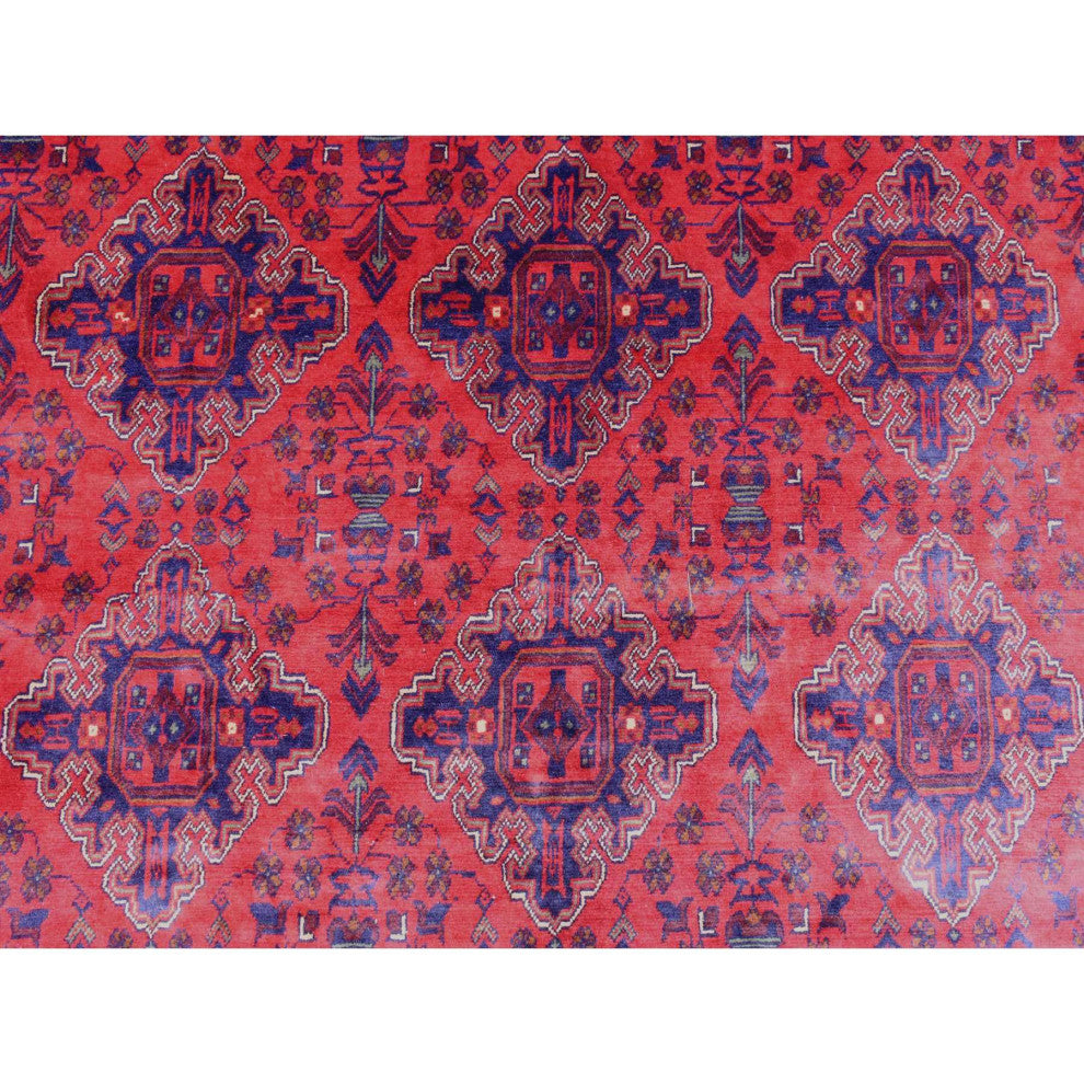 Red, Hand Knotted Afghan Khamyab Extra Soft Wool Oversized Rug, 10'0"x19'2"