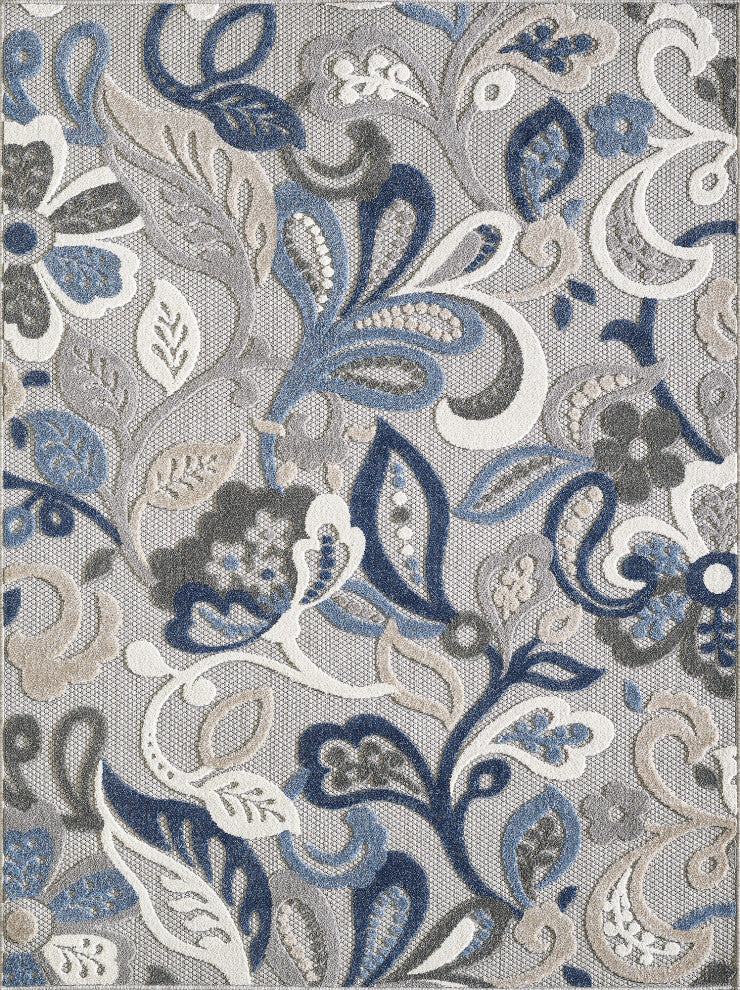 Calla Leila Indoor/Outdoor Area Rug, Grey/Blue, 3'3 X 4'11