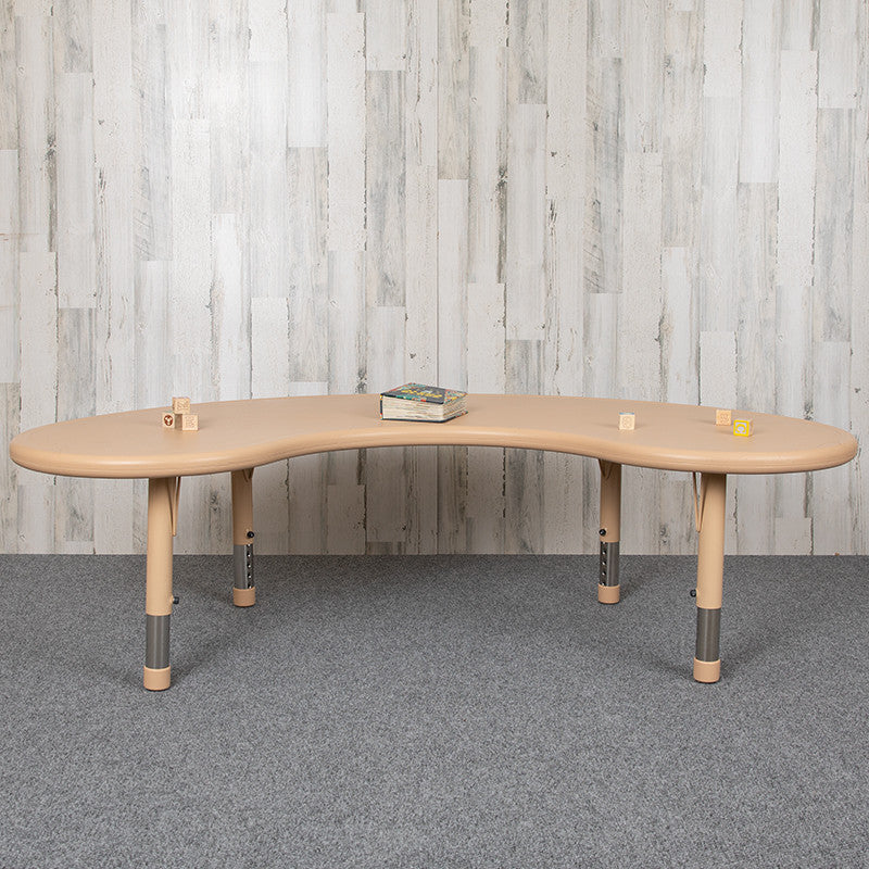 35"x65" Height Adjustable Half-Moon Plastic Table, Natural