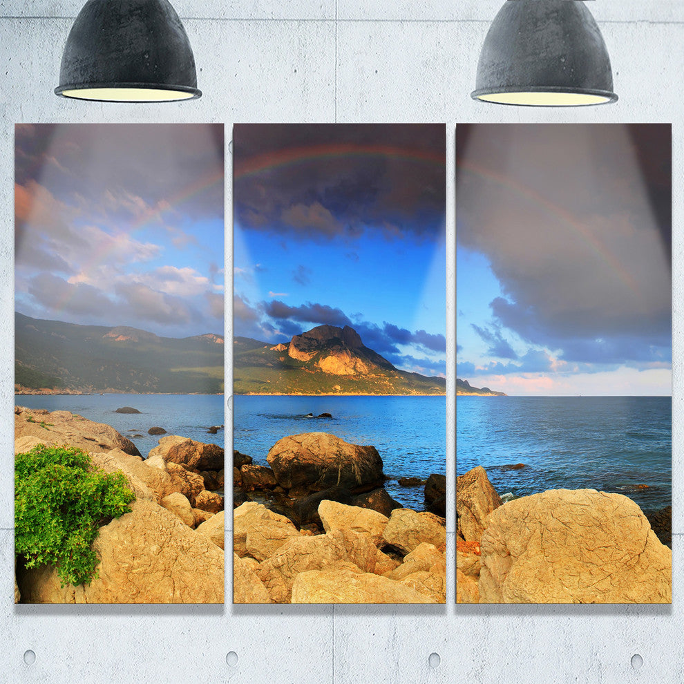 "Rainbow Over the Ocean Bay" Metal Wall Art, 3 Panels, 36"x28"