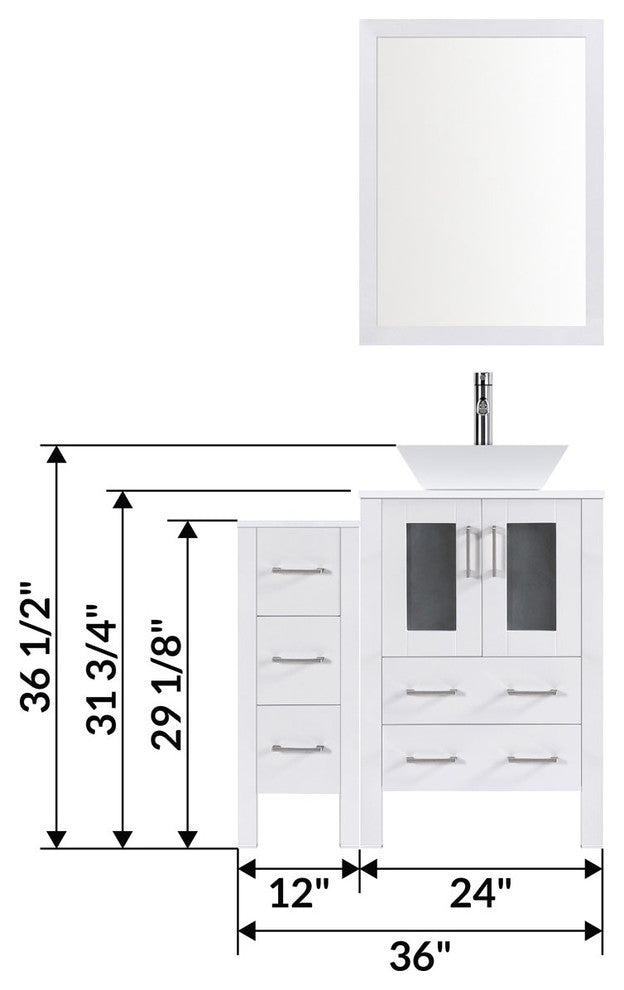 Modern Bathroom Vanity Set With Mirror and Sink, White, 36"