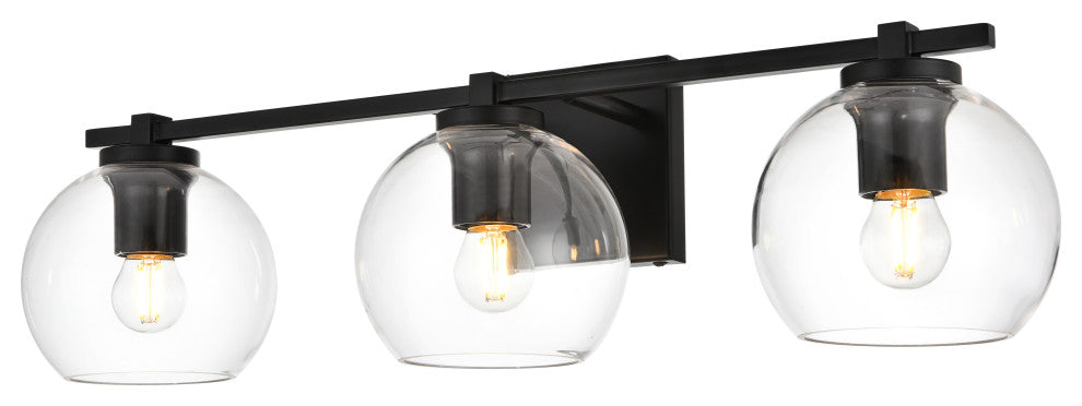 3 Light Black And Clear Bath Sconce