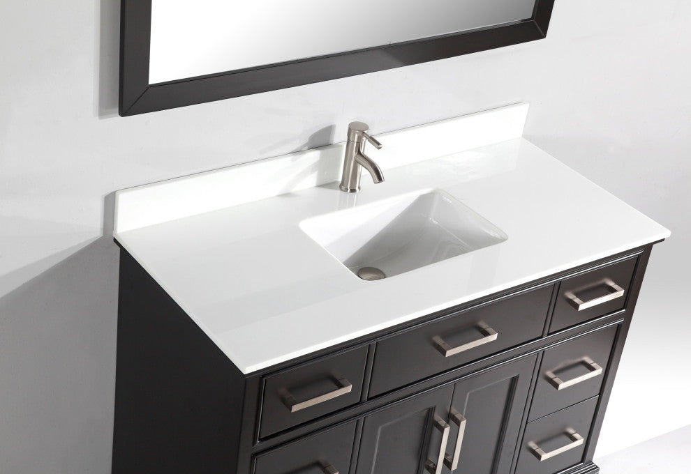 Bathroom Vanity Set With Engineered Marble Top, 48", Espresso, Led Touch-Switch Mirror