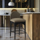 Waldorf Chenille Upholstered Stool, Black, Chenille, Natural Finish, Olive, Boucle Fabric, Black Finish