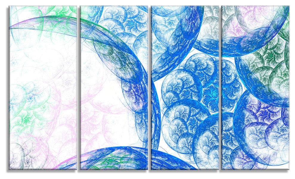 Blue White Dramatic Clouds, Abstract Canvas Wall Art, 48"x28", 4 Panels