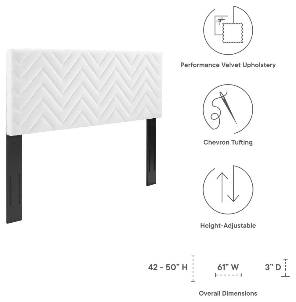 Mercy Chevron Tufted Performance Velvet King/California King Headboard, White