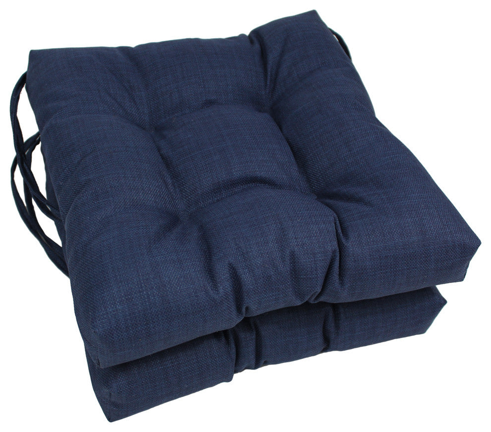 16" Outdoor Spun Polyester Square Tufted Chair Cushions, Set of 2, Azul