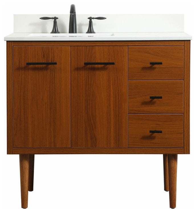 Home Living 22" Midcentury Modern Teak-Light Bathroom Vanity