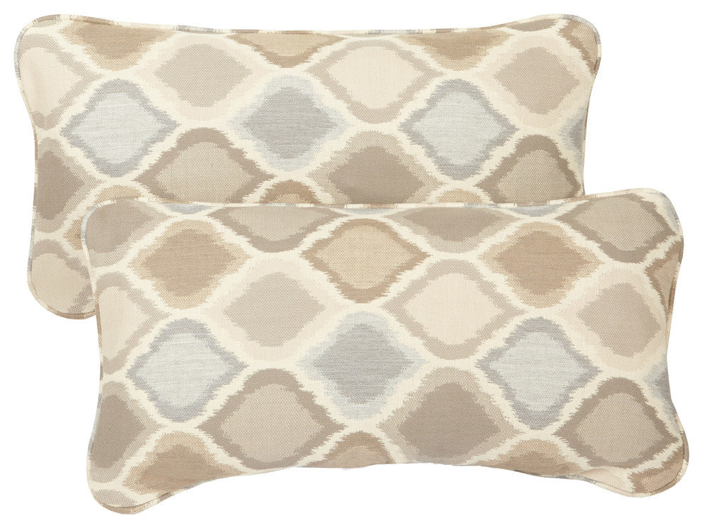 Carrington Sunbrella Outdoor Lumbar Pillows, Set of 2, Beige Gray, 24x12