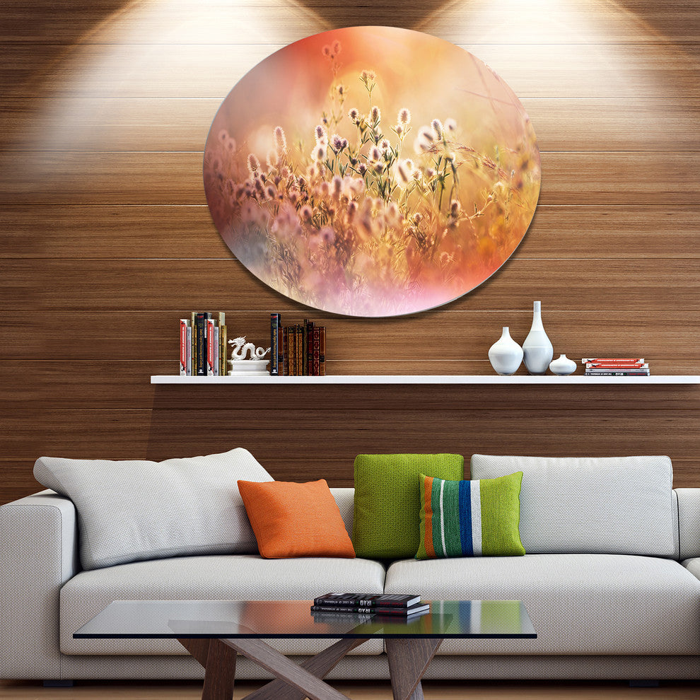 Wild Flowers On Light Background, Floral Round Metal Wall Art, 36"