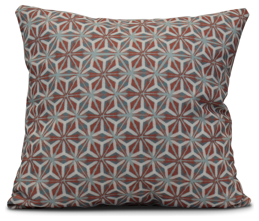 Water Mosaic, Geometric Print Pillow, Coral, 18"x18"