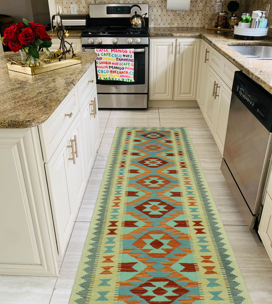 Sangat Kilim Aflah Ivory/Burgundy Runner, 2'6x7'9