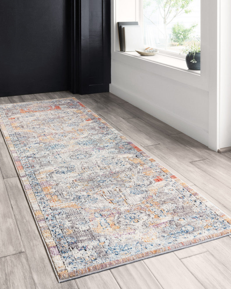 Polyester Pile Dante DN-06 Area Rug by Loloi II, Natural/Sunrise, 5'3"x7'2"