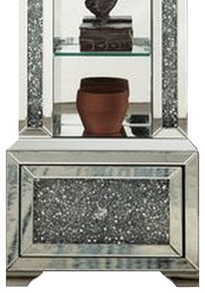 Benzara BM269094 Grandfather Clock With 1 Drawer and Mirror Frame, Silver