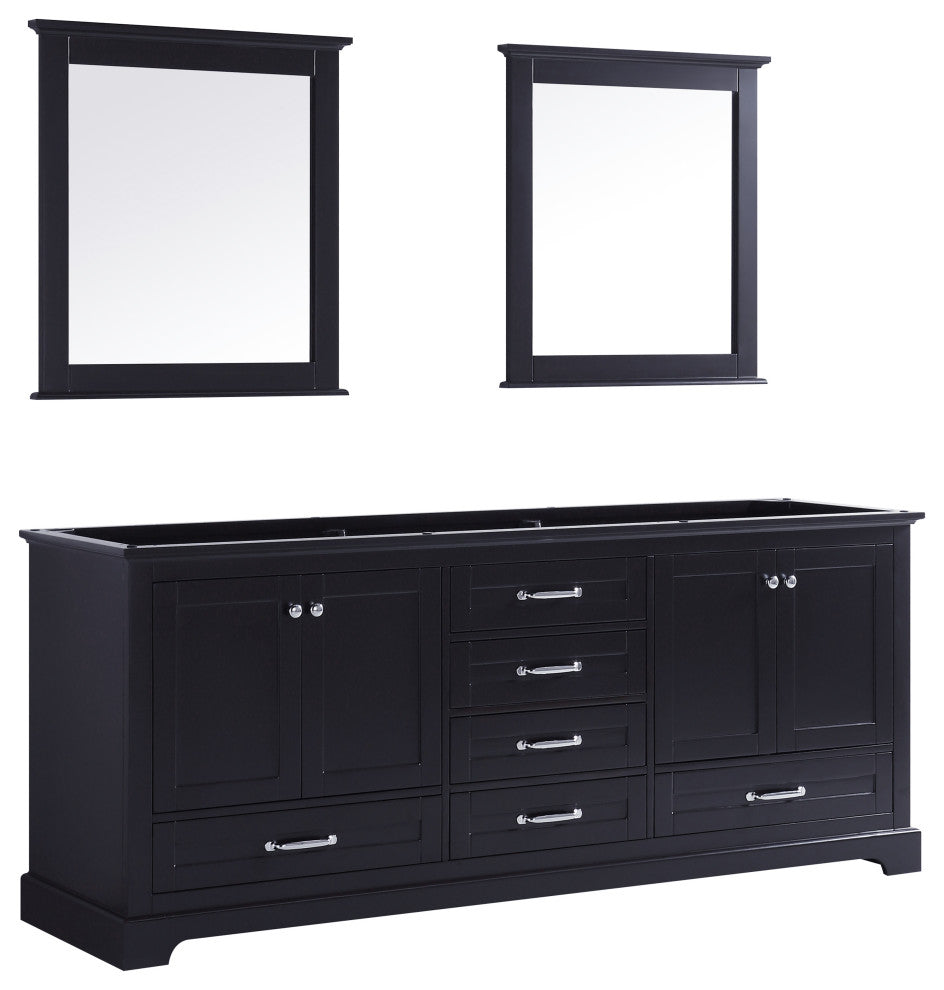 Dukes 80" Espresso Double Bathroom Vanity Cabinet, 30" Wall Mirrors