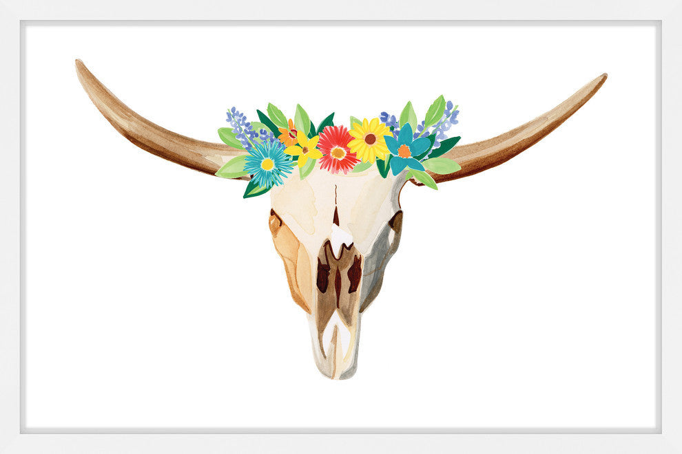 "Floral Longhorn" Framed Painting Print, 45x30