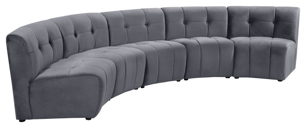 Limitless Velvet Upholstered 5-Piece Modular Sectional, Gray