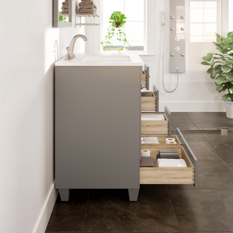 Eviva Acclaim 28" Transitional Bathroom Vanity w/ White Carrara Top, Grey