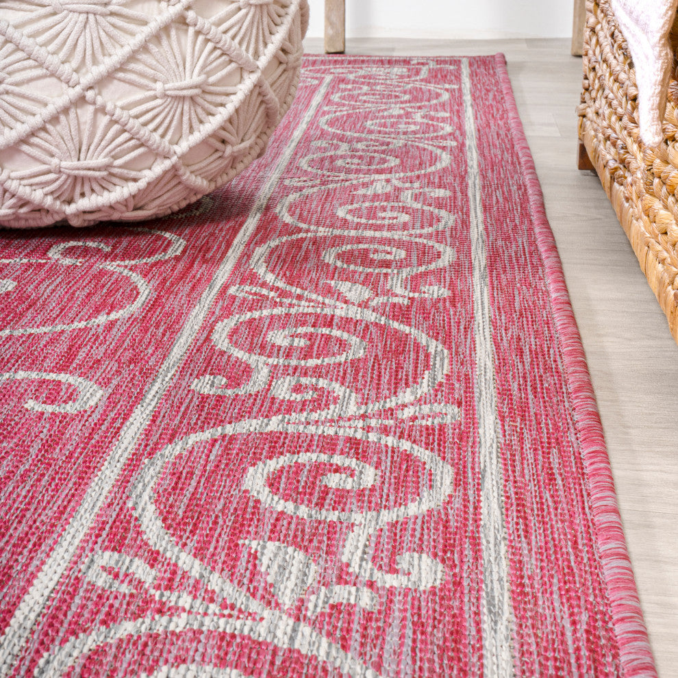 Charleston Filigree Textured Weave Indoor/Outdoor, Fuchsia/Light Gray, 2 X 10