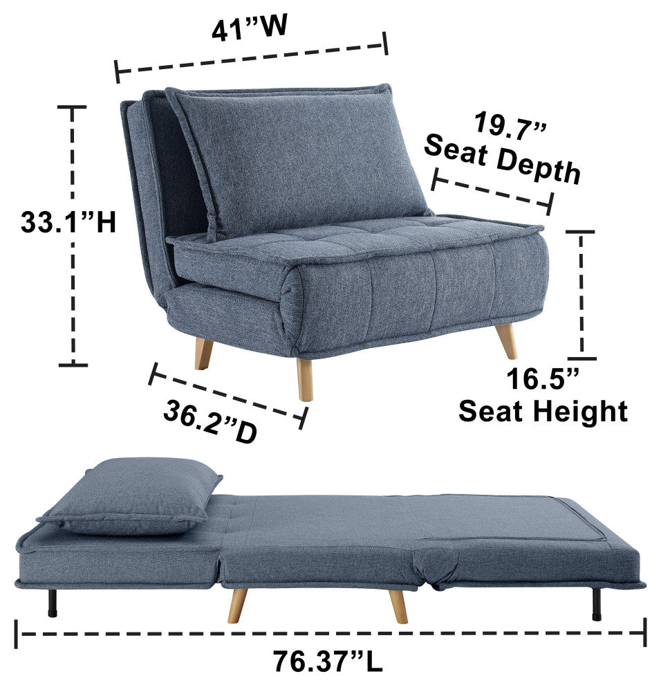 Modern Fabric Upholstered Convertible Sofa Bed Folding Sleeper Chair, Blue