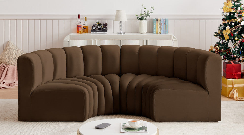 Arc Velvet Upholstered 4-Pc. Inward Curved Modular Sectional, Brown