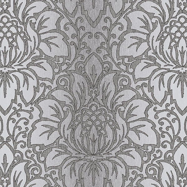 Vertical Stripe Damask Wallpaper, Black and Gray, 1 Bolt