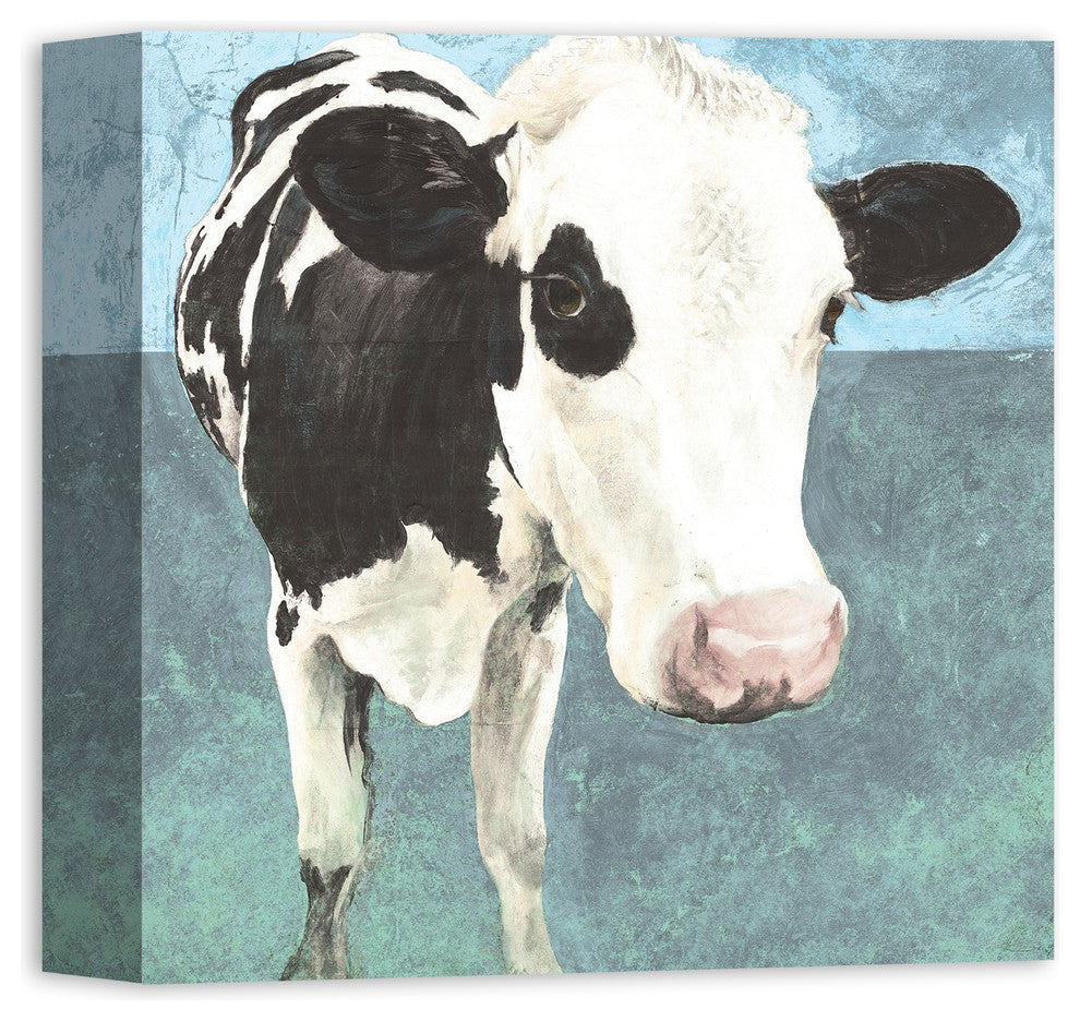 Happy Dairy Cow Painting Print 12x12 Canvas Wall Art