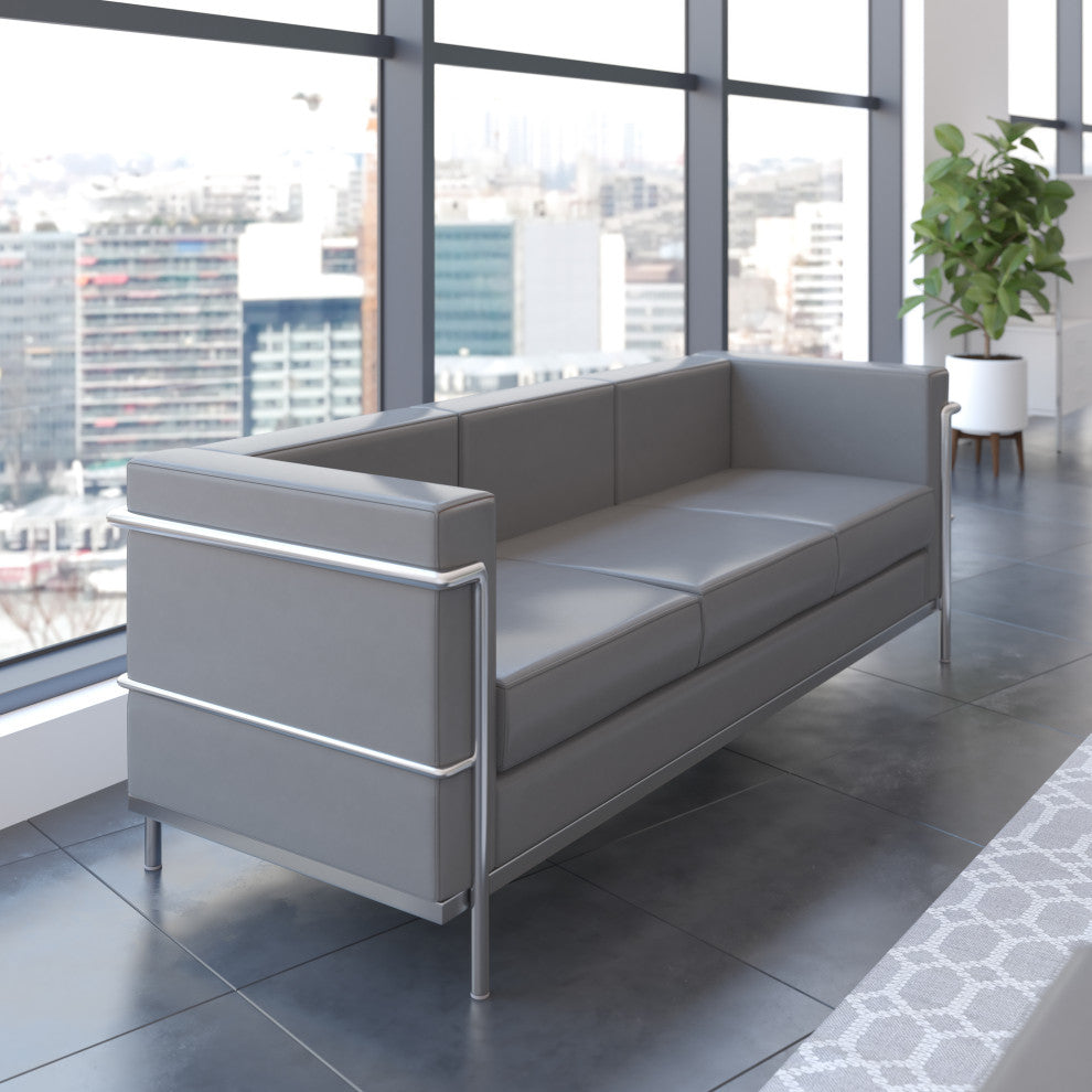 Hercules Regal Series Contemporary Gray LeatherSoft Sofa with Encasing Frame