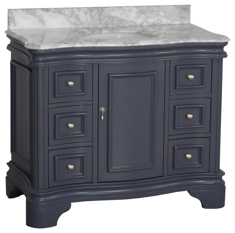 Katherine 42" Bath Vanity, Marine Gray, Carrara Marble