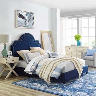 Navy Primrose Queen Performance Velvet Platform Bed