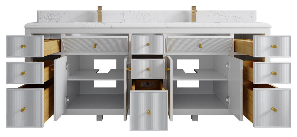 Sonoma 84 Double Sink Reeded Bath Vanity in White 1.5" Empira Quartz