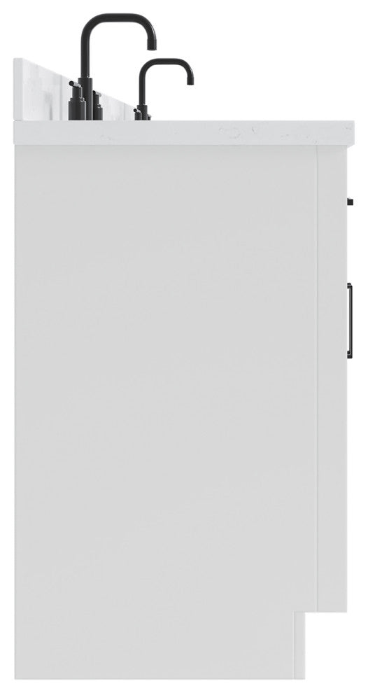 Ariel Hepburn 72" Double Rectangle Sinks Vanity, Carrara Quartz, White