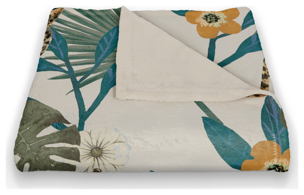 Tropical Cheetah White 50x60 Coral Fleece Blanket