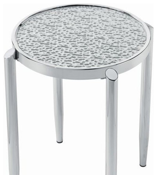 Benzara BM262117 End Table With Tubular Rounded Legs & Frosted Glass Top, Silver