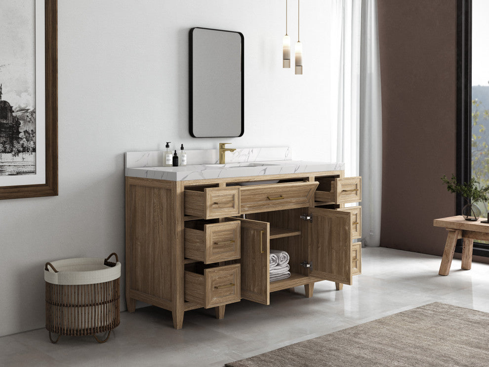 Santa Monica 60 Single Sink Bathroom Vanity in Whitewashed Teak 2" Empira Quartz