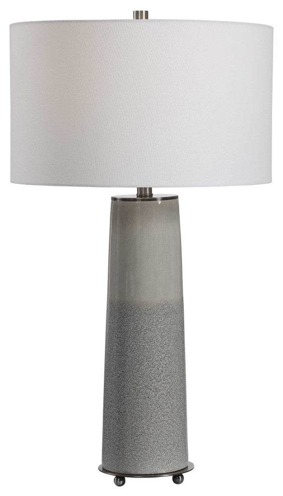 Sleek Light Gray Column Table Lamp Ceramic Two Tone Gloss Textured