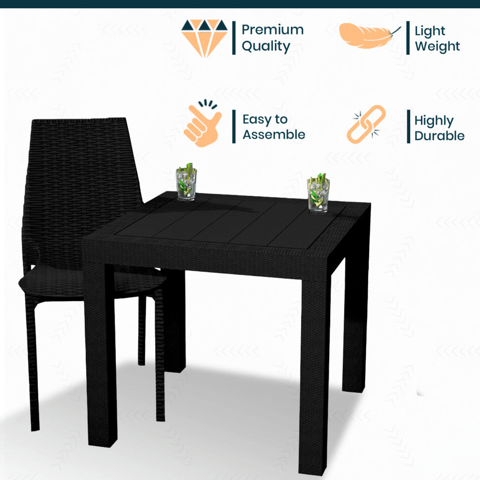 LeisureMod Kent Weave Design 3-Piece Outdoor Patio Dining Set, Black