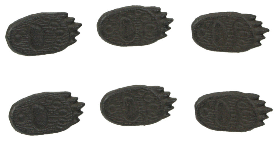 Set of 6 Cast Iron Animal Tracks Bear Paw Cabinet Knob Drawer Pulls Cabin Decor