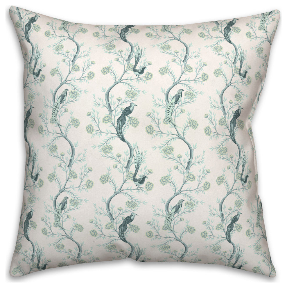 Vintage Birds On Branches Blue Mint 5 20x20 Spun Poly Pillow