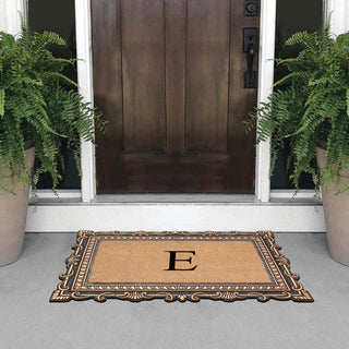Carson Bronze/Beige Rubber And Coir 24"x36", Monogrammed Doormat, E