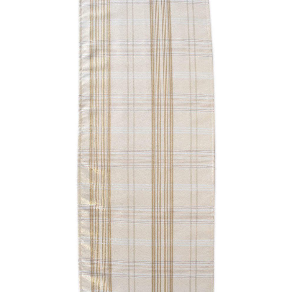 Cream Metallic Plaid Table Runner 14"x72"