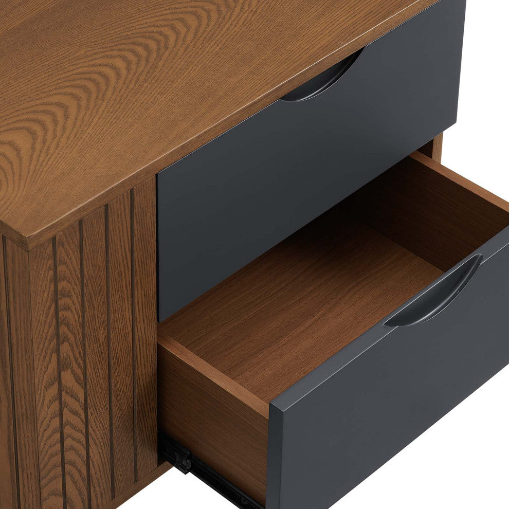 Platform Bed Nightstand Set, Queen Size, Walnut, Wood, Modern, Mid Century