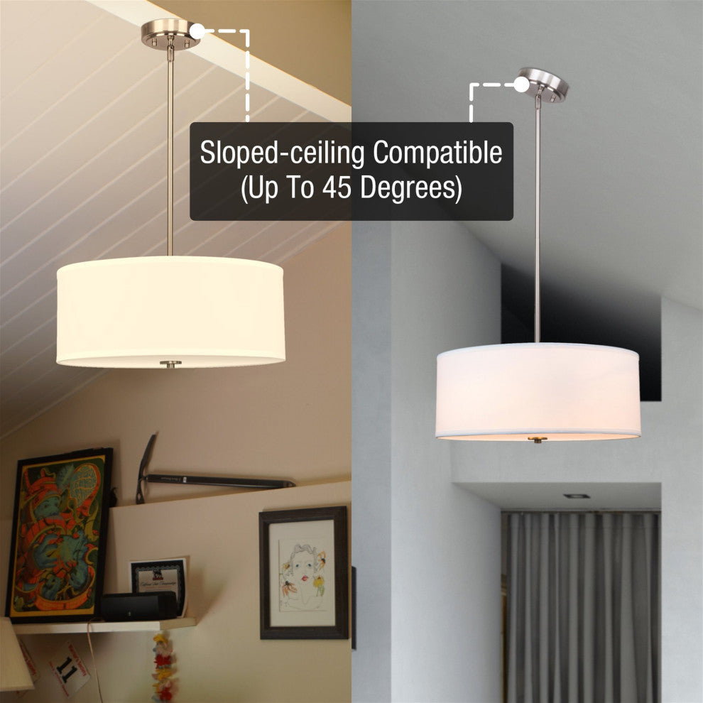 Kira Home Nolan 18" Drum Pendant Chandelier, White Fabric Shade, Round Glass
